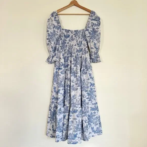 Nothing Fits But Kiko Maxi Dress M/L Paris Blue Toile Cotton Linen Maternity